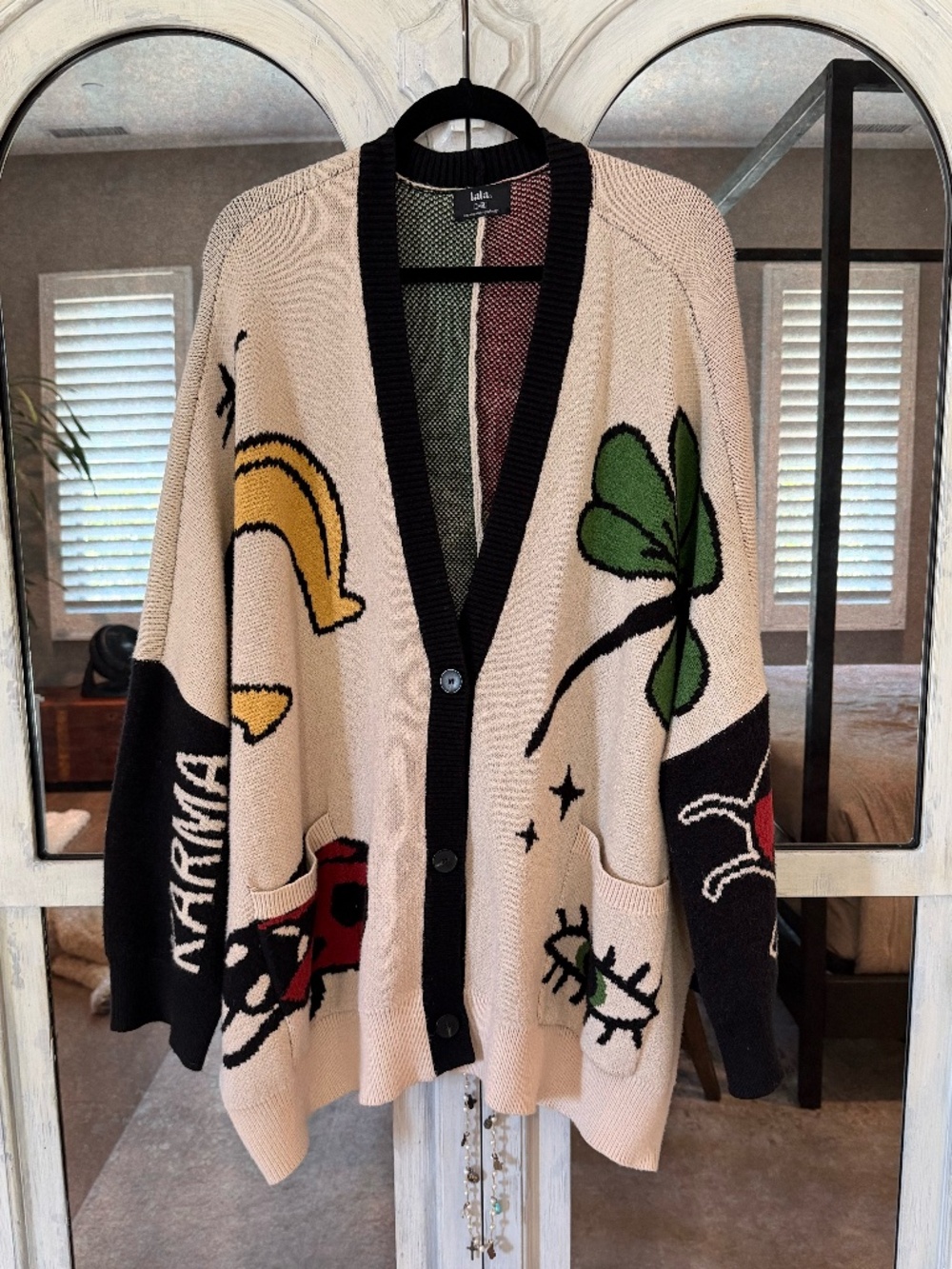 Dressed in LALA Karma On Your Side Oversized Varsity Cardigan, Sz s/m